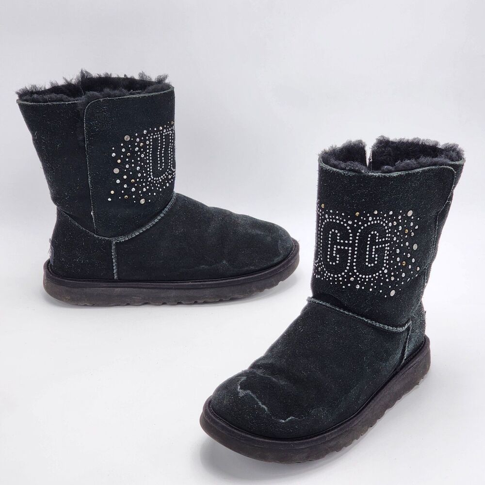 UGG Y2K Classic Gem Studded Logo Suede Short Black Boots Size 9